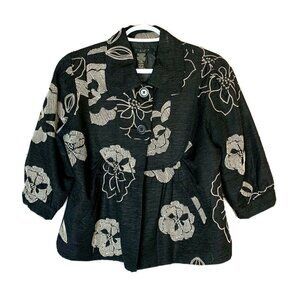 SilkLand Black with Gold Embroidered Blazer Petite Large 92% Silk